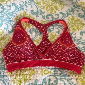 Athleta plunge twist-back bikini top red size L